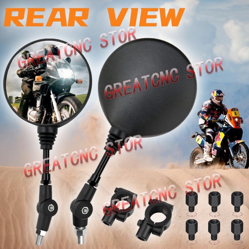 Um par preto universal espelho retrovisor da motocicleta anti-queda dobrável espelho redondo espelho lateral da motocicleta: Default Title