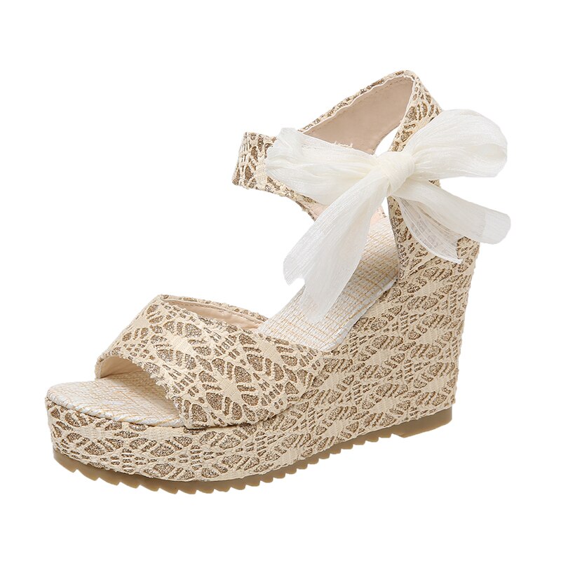Sandales d'été à talons compensés pour femmes, chaussures de loisirs en dentelle, plate-forme de fête, talons hauts, tendance, 2022