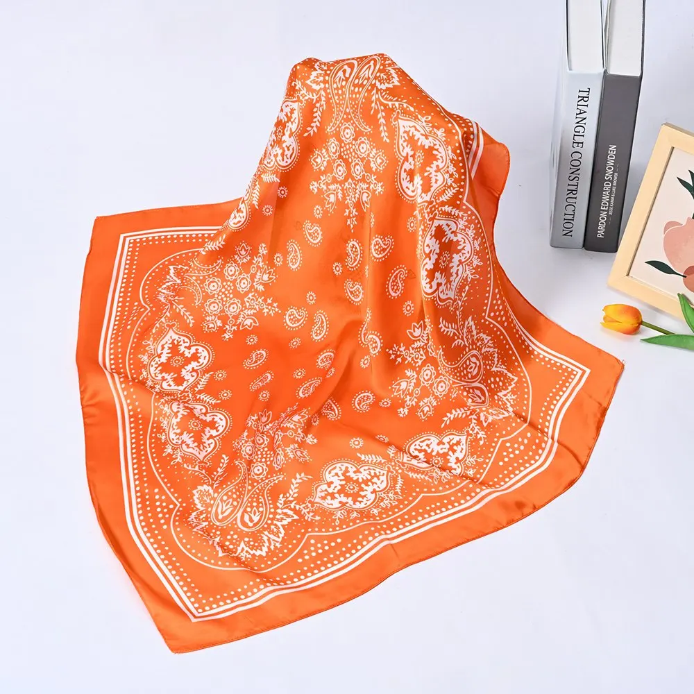 Bufanda de mujer de 70cm, pañuelo negro de Hip Hop, pañuelo con estampado de Paisley, Hijab, diadema para la muñeca, bufandas cuadradas, pañuelo estampado: Naranja