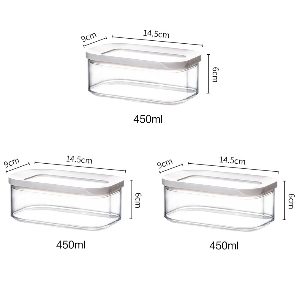 Contenedor de almacenamiento de cocina, refrigerador de cocina, caja de fideos, cereales, fruta seca, tanque de almacenamiento de aperitivos, tanque sellado transparente: 3 pcs 450ml