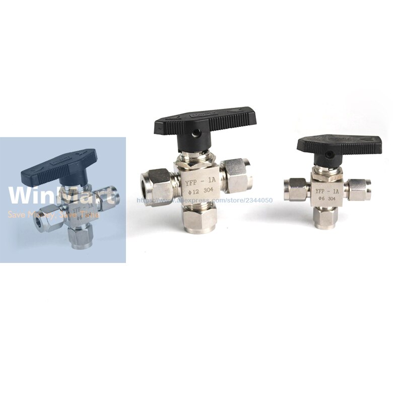 Tee 3 Ways Compression fitting shut off Ball Valve 915 PSI 304 Stainless steel Fit For 1/2&quot; inch O/D Tube