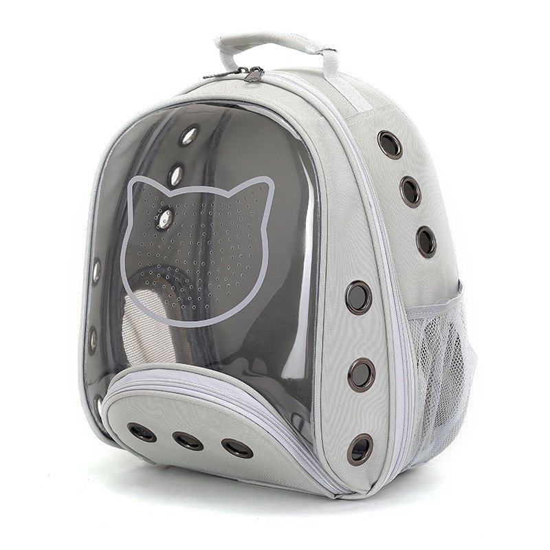 Mochila con ventana para transportar mascotas, bolsa de viaje portátil y transpirable para exteriores, cápsula espacial transparente para gatos y perros: Gray