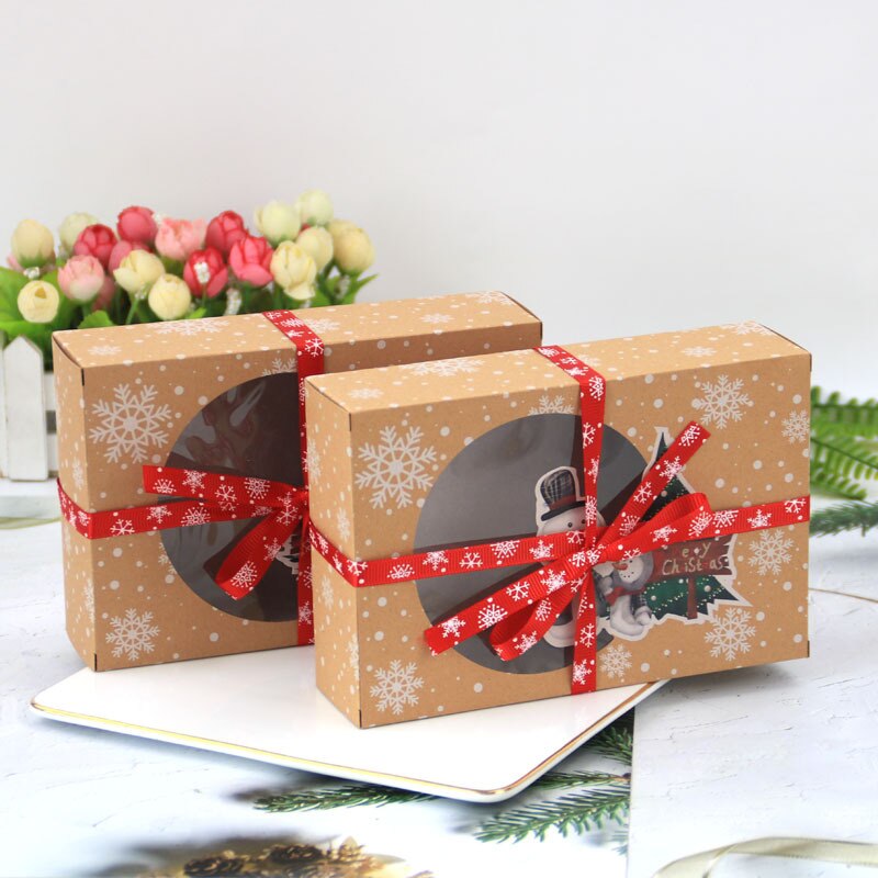 Kraft doos mooie verpakking kartonnen doos kraft papieren doos verpakking met helder pvc-venster kerst snoepdoos