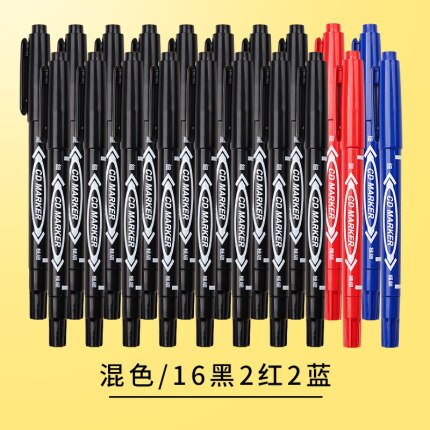 100 PCs Marking Pen Black and White with Pattern Oily Small Double Headed Painting Line Drawing Pen Children Painted for Student: Color Mixture  16 Black red 2 Blue Oily