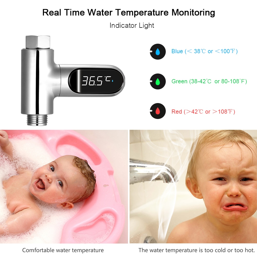 ledet vise dusjkraner vanntermometer strøm vanntemperaturmonitor hjemmekar badetemperaturmåler