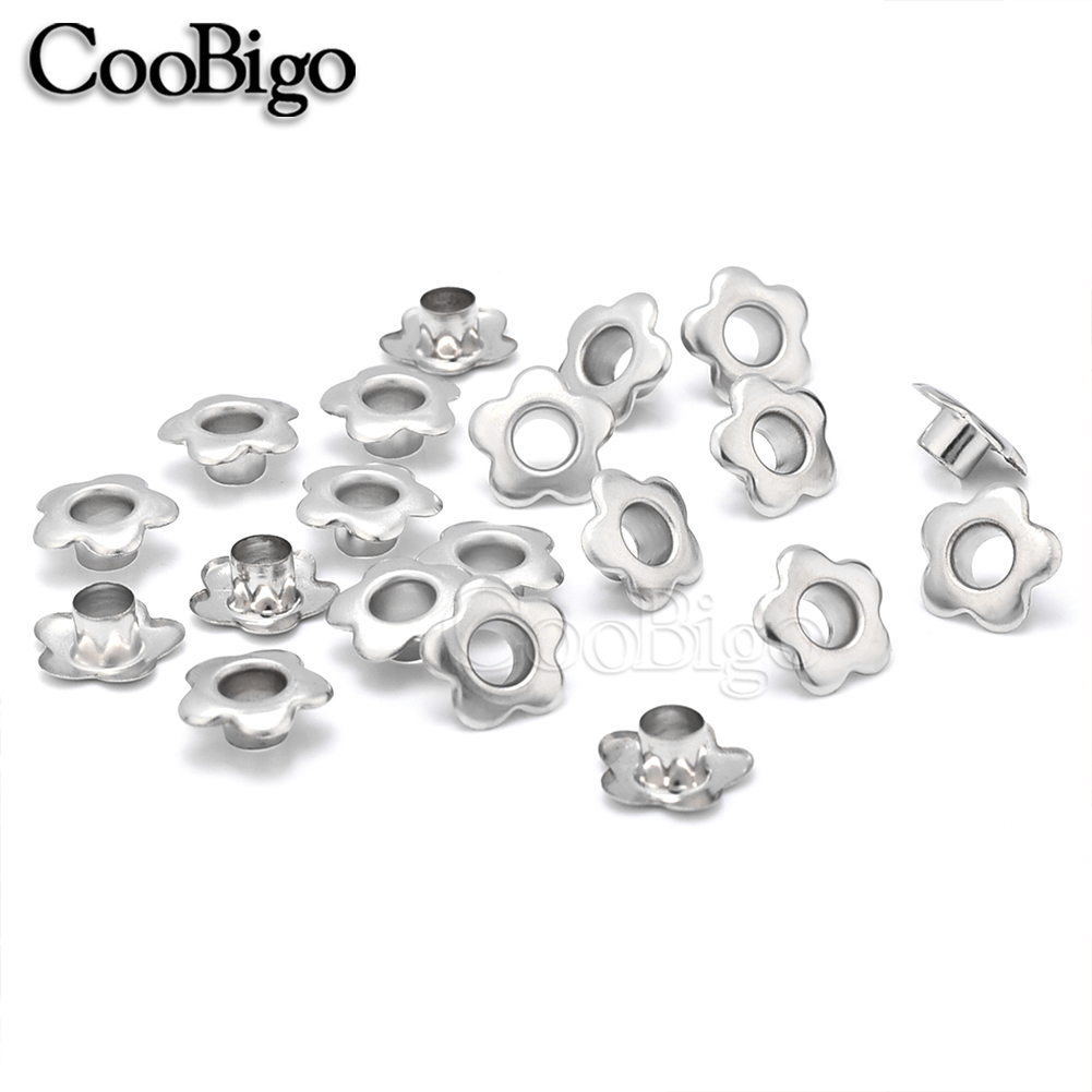 100 Uds. Ojales de Metal con flores para tela, ropa, costura, zapatos, cinturón, gorra, bolsa, álbum de recortes, cuero, accesorios DIY, agujero de 5mm: Latón envejecido
