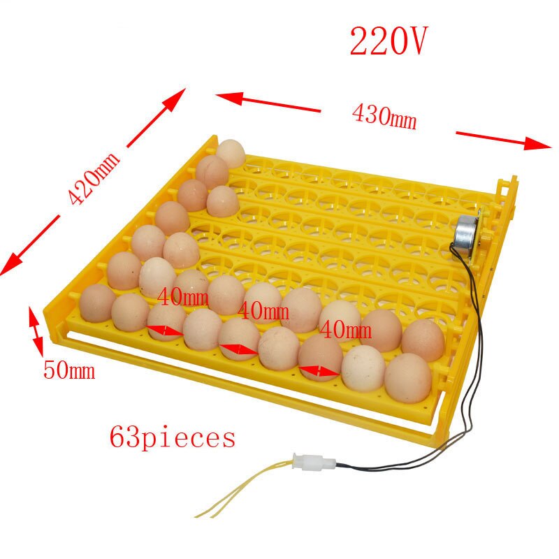 Bandeja giratoria para 63 incubadora de huevos, pollos, patos y otras aves de corral, convierte automáticamente los huevos, equipo de incubación de aves de corral, 1 juego: 220V