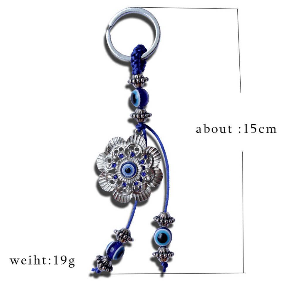 Türkei Blau Auge Silber Blumen Schlüssel Kette Neue Produkt Türkische Teufel Auge Glück Auto Anhänger Hause Zauberstab Hängen Ornamente