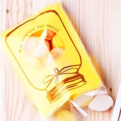 100Pcs Cartoon Candy Cookie Koekjes Verpakking Zakken Bag Zelfklevende Plastic Zakken Bruiloft Verjaardag Feestartikelen: yellow
