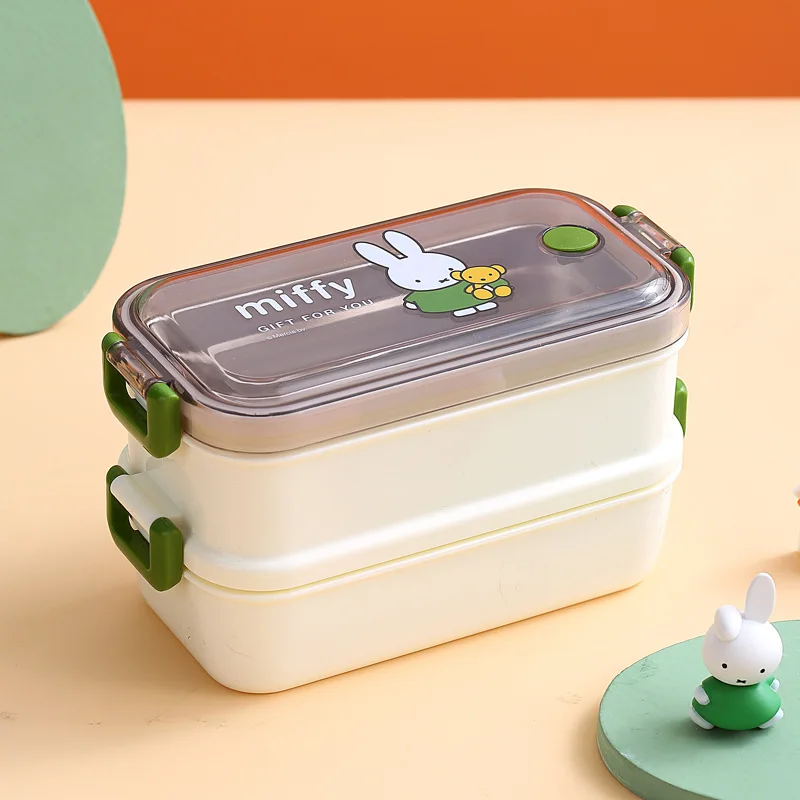 Kawaii Miffy Doppelte Edelstahl-Lunchbox mit großer Kapazität, isolierte Lunchbox für Erwachsene, tragbare Studenten-Lunchbox, Weihnachtsgeschenk: Silber