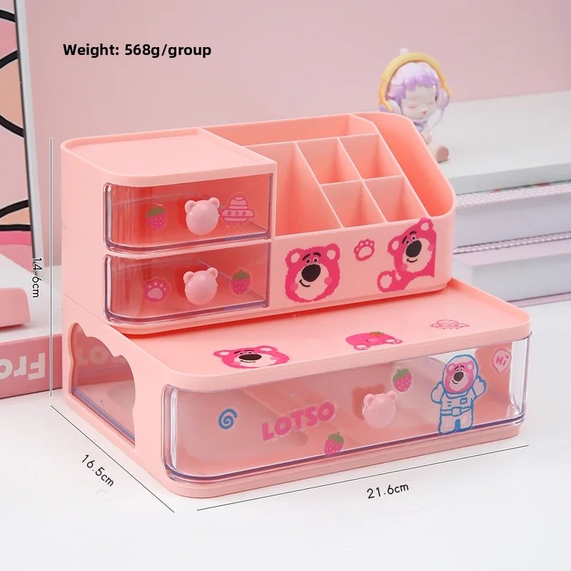 Organizador de escritorio estilo cajonera chica bonita corazón estudiante escritorio para niños papelería cepillo cosmético organizador portalápices plástico Ma: Morado