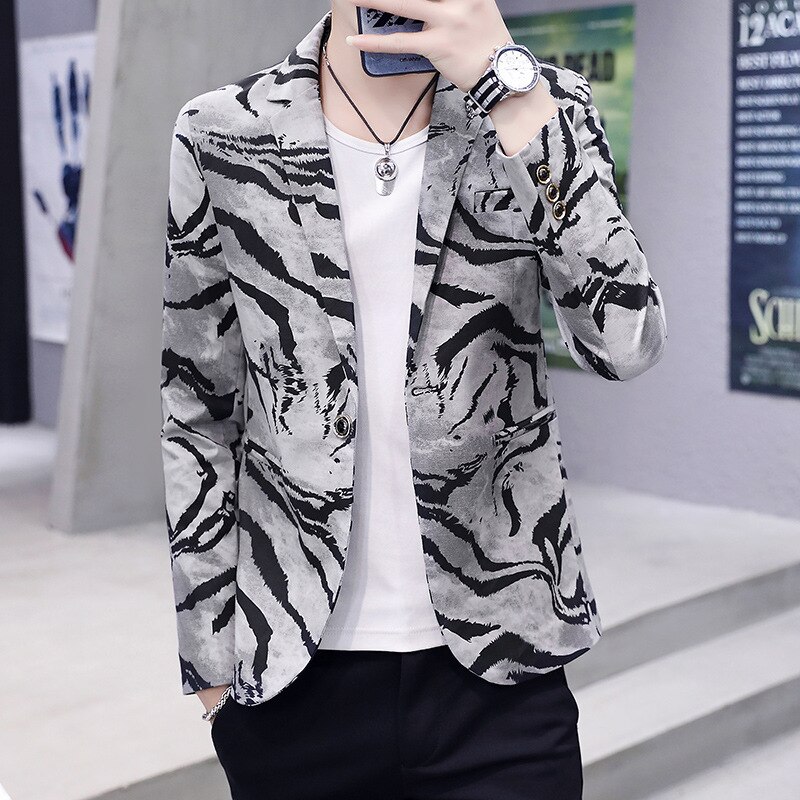 Blazer décontracté à paillettes pour homme, vêtement de printemps et d'été , robe Slim en velours, style Camouflage: Grey / XXL