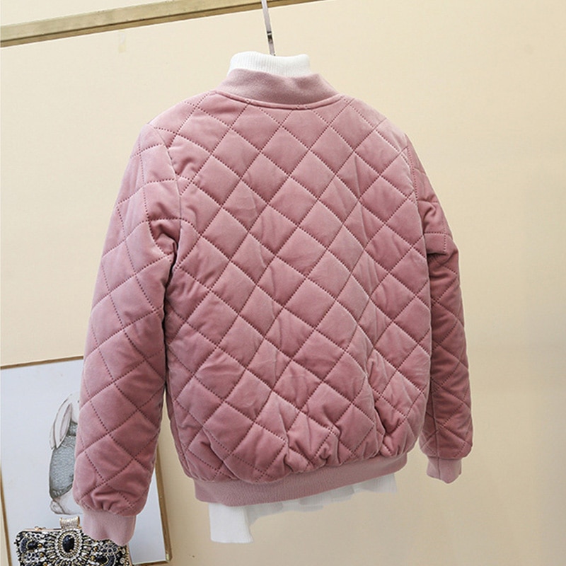 Jacka dam guld sammet vadderad baseball uniform kappa harajuku bomull kostym chaqueta mujer dunjackor kvinnliga kläder  b92303
