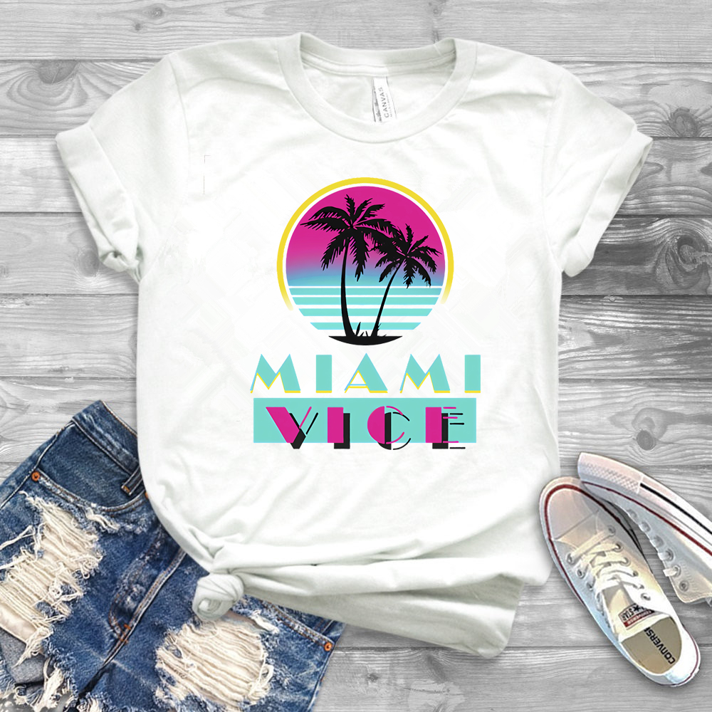 miami vice tv-serie-skjorte miami vice bueskytter retro årgang neon 80s retrowave synthwave t-skjorte: Xxl / Hvit