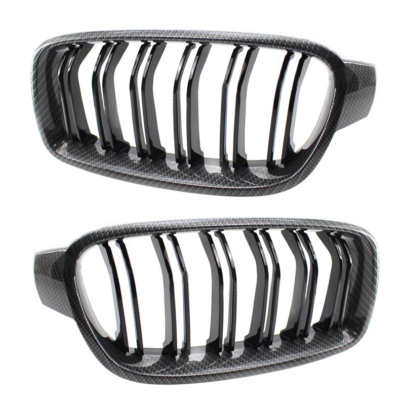 Car Carbon Fiber Double Line Front Hood Kidney Grill for -BMW 3 Series F30 51130054493