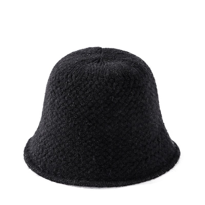 Cokk hue kvinders vinter uld strikke bøttehue vintage fiskerhue ensfarvet tyk varm vinterhue japan koreansk stil