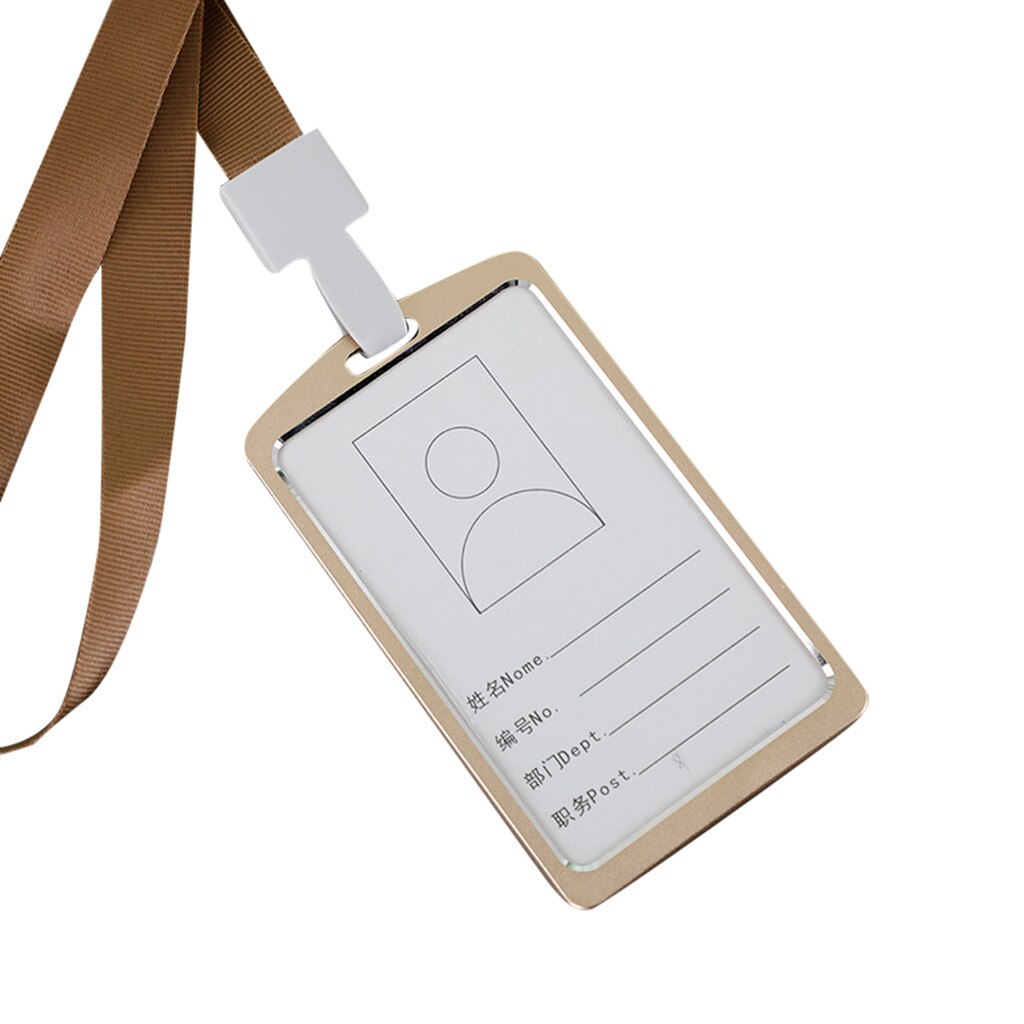 Aluminum Vertical Id Card Badge Holder Business Work Bus Card Case Cover Lanyard Office Tools Employee Information Card#p30: C