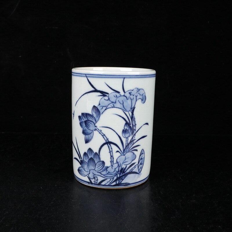 Antique Porcelain Kiln Blue and White Crafts Lotus Pen Container