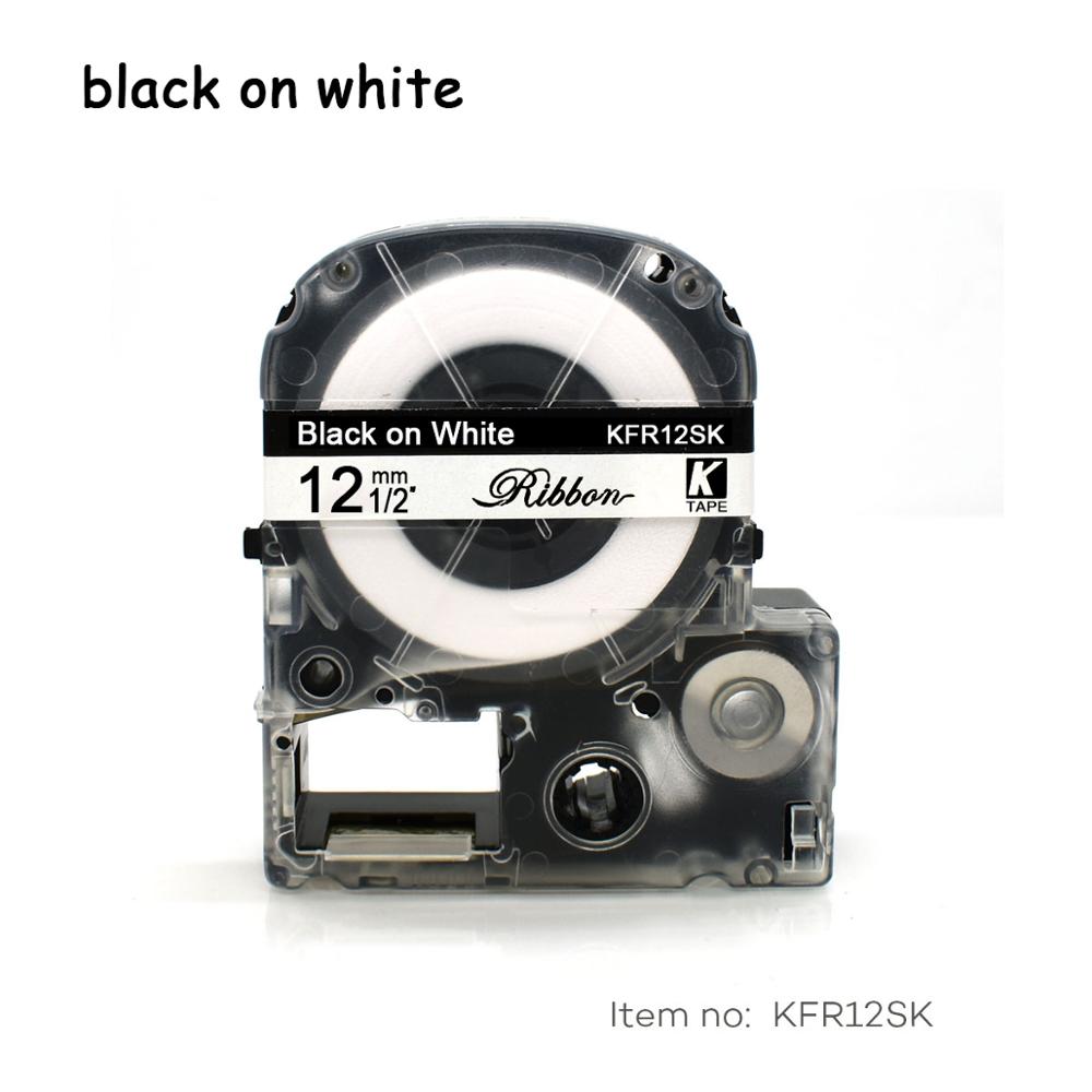Satin Ribbon Labeling Tapes 12mm*5m SFR12BK SFR12PK SFR12KZ SFR12NZ SFR12RZ Compatible Epson KingJim Label Printer LW-300 LW-700: black on white