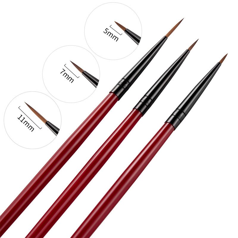 3 Stuks Nail Art Drawing Striping Liner Pen Brush Diy Uv Gel Tips Schilderen Franse Bloem Manicure Tool 5/7/11Mm