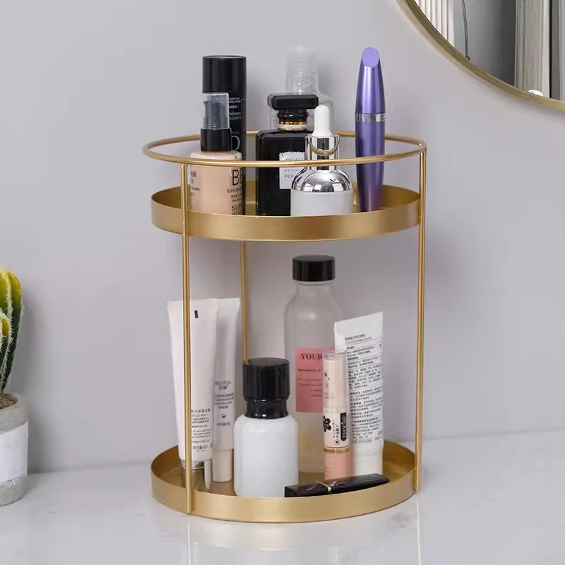 Iron Art Gold Scandinavische stijl enkele en dubbellaagse platte bodem ronde goederen parfum afwerking cosmetica opbergrek