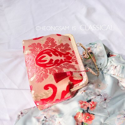 Alasir Chinese Style Jacquard Banquet Handbags Retro Women Handmade Bags Vintage Cheongsam Shoulder Bags: red