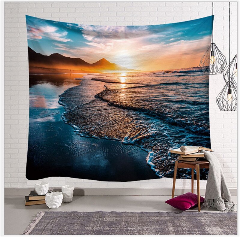 95cm x 73cm kunst naturlig utsikt veggteppe flott sjø solnedgang utskrift veggteppe vegghengende veggteppe stue hjemmeinnredning: 1