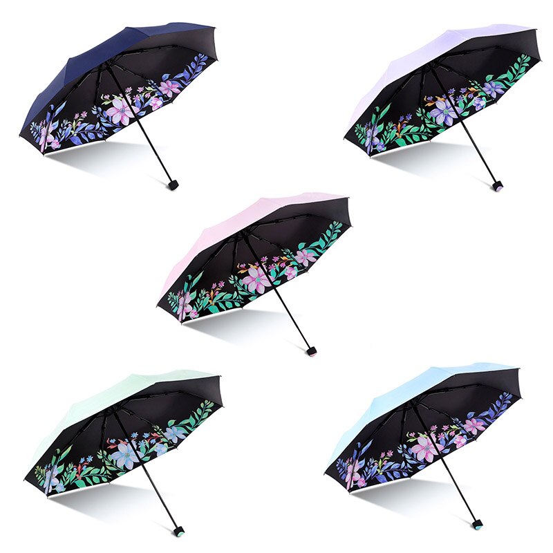 Umbrella For Women Folding Anti-UV light Flower Windproof Sun Rain Portable Black Parasol kids Umbrellas