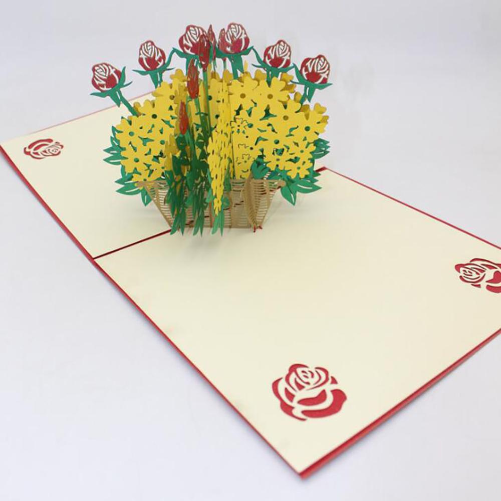 Rose Korb 3D Pop hoch Karte Postkarte Mit Umschlag Aufkleber Hochzeit Einladung Grußkarten Jahrestag Karten Wenskaart: Ursprünglich Titel