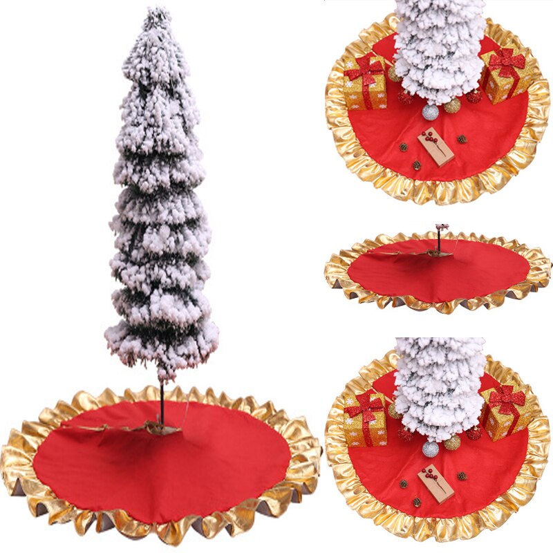 Árvore de natal saia stands ornamentos de natal árvore saia dourado lado feltro avental estandes cobertura base tapete decoração 90 cm