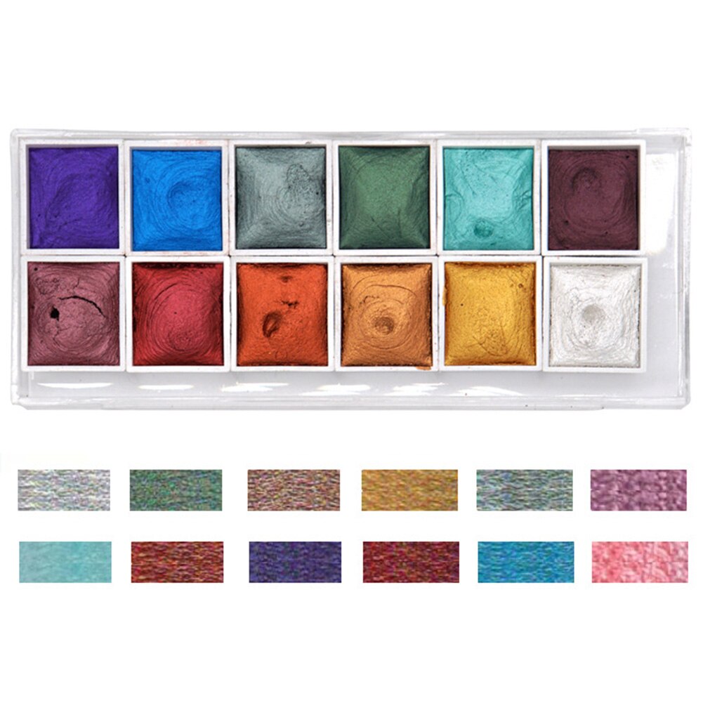 12 Kleuren Aquarel Verf Set Solid Pigment Metallic Glitter Art Supplies Kids Studenten Voor Kunstenaars Niet Giftig Professionele