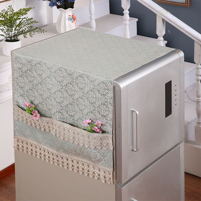 Fyjafon Koelkast Dekt Stofkap Met Opbergtas Keuken Decor Stofdicht Cover Borduren Kant 55*145/70*170: Green 60x170cm