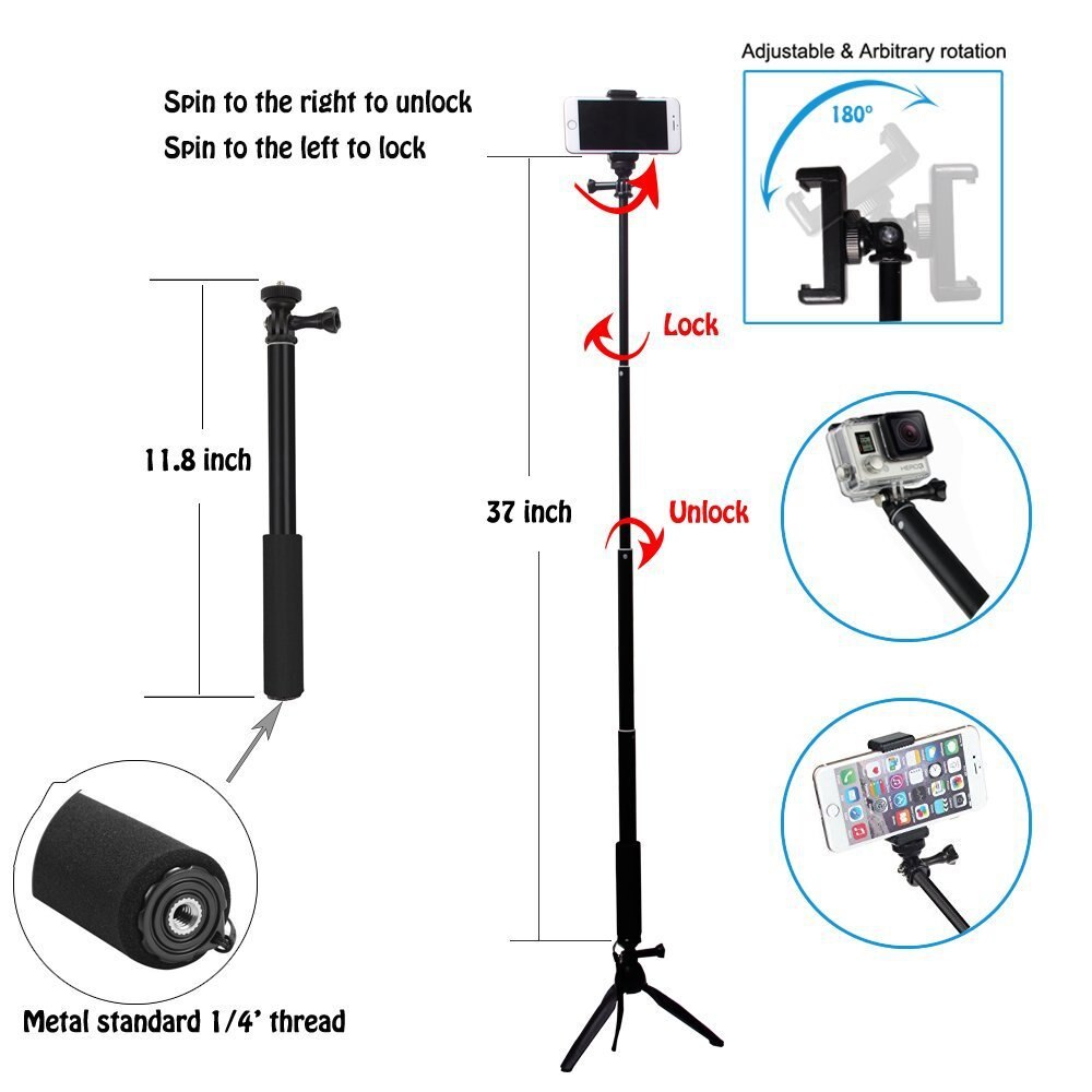 Palo de Selfie largo con Bluetooth, cardán de mano para deporte, Huawei, Xiaomi 9, Redmi Note Pro, Smartphone 5s iPhone, 8 X, Samsung 360, trípode