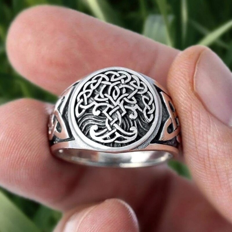 Viking Tree of Life Yggdrasil Celtic Knot Ring Men's Stainless Steel Nordic Amulet Jewelry