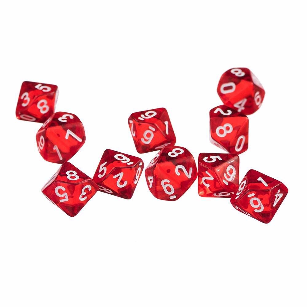 Lot de 10 dés à 10 faces pour jeux de rôle, idéal pour les amateurs de jeux de société: red