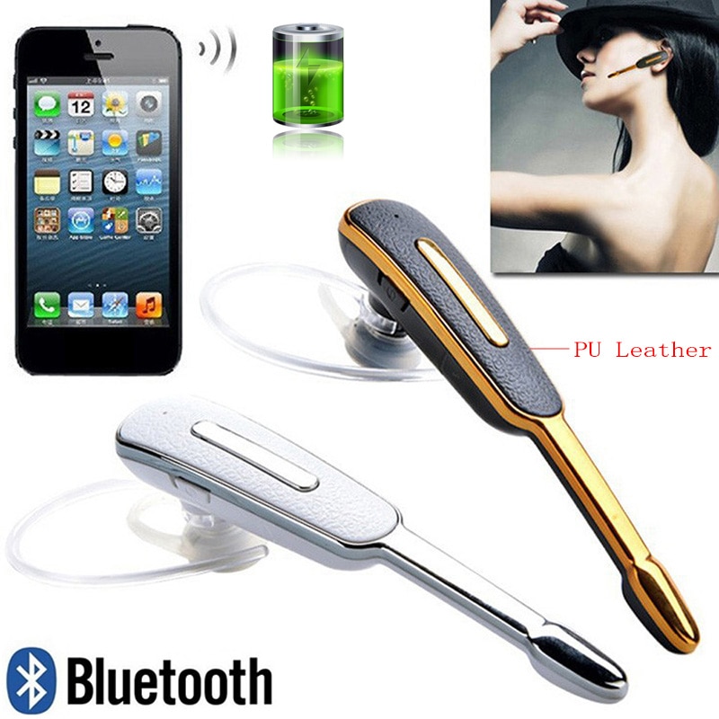 Fone de ouvido wireless de couro pu, fone de ouvido bluetooth com gancho para a orelha, headset sem fio para negócios com microfone, fones de ouvido esportivos com bluetooth para iphone e samsung