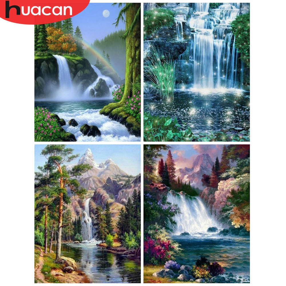 HUACAN Picture By Numbers Waterfall Scenery Drawing On Canvas Paint HandPainted Art Kits DIY Home Decoration