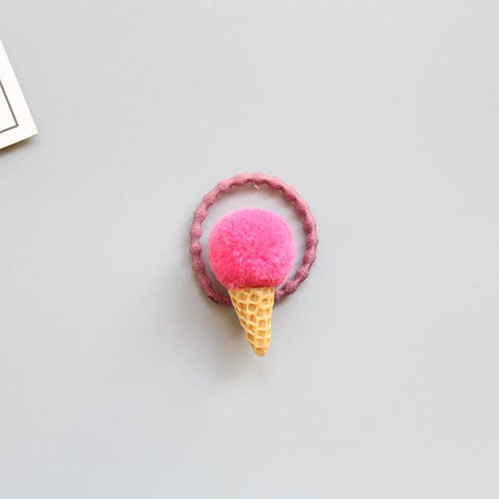 1PC Verstelbare Elastische Ijs Paardenstaart Houder voor Meisjes Kids Faux Fur Pom Hair Ties Snoep Kleuren Rubber bands: rose red