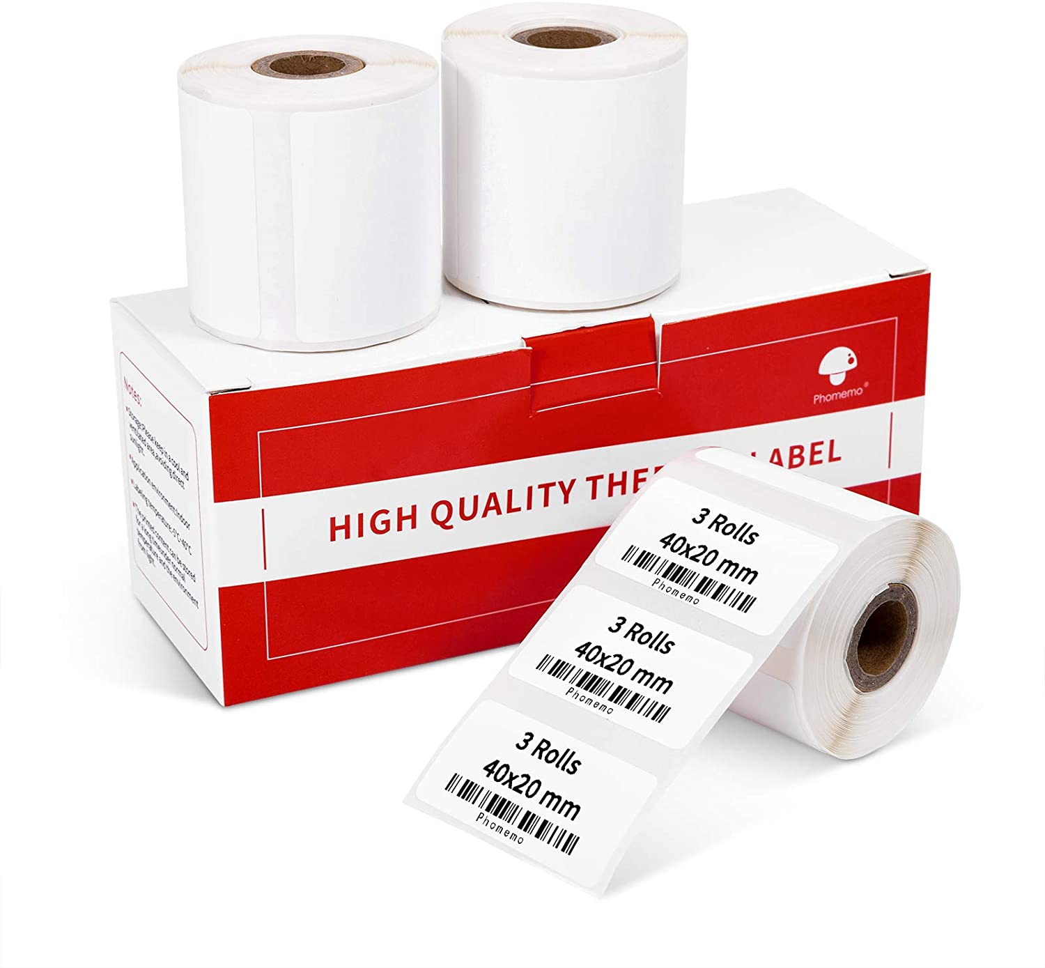 Phomemo 3 Rolls M110/M200 Thermische Papier Multifunctionele Vierkante Zelfklevende Label, zwart Op Wit Voor Phomemo Label Printer: 40mm-20mm