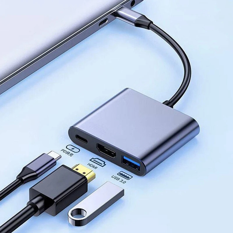 3-in-1 USB-hub USB C naar HDMI-compatibele splitter HUB Type-c naar HDMI-compatibel USB3.0 dockingstation voor Macbook Air Converter