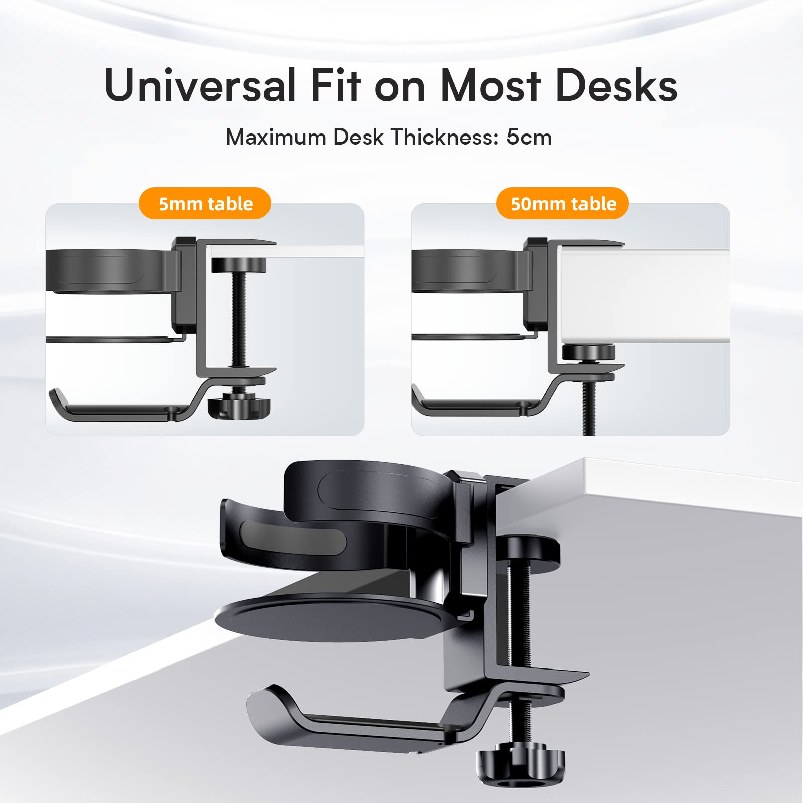 Bureau bekerhouder zwart 2 in 1 - onder tafel hoofdtelefoonhouder mechanisch telescopisch anti-lek bekerholster, 360 ° Rotatiehanger A