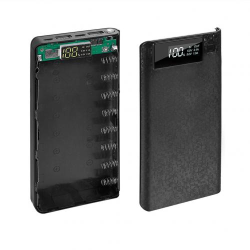 Diy Mobiele Power Bank Case Mobiele Telefoon Accessoires Draagbare 18650 Batterij Oplader Usb Type-C Lcd Usb Lading: Black