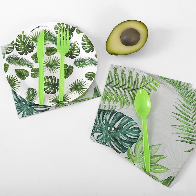 10pc Forest Plants Disposable Tableware Hyphosis Napkins Plates Tropic Hawaiian One 1st Happy Birthday Party Decor Kids Boy Girl
