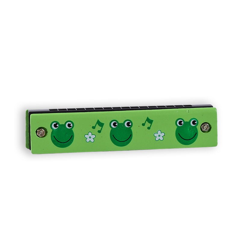 1Piece 13CM Wood Plastic 16 Holes Harmonica Toy Cute Flower Fun Double Row Early Educational Musical Instrument For Kids: frog 2