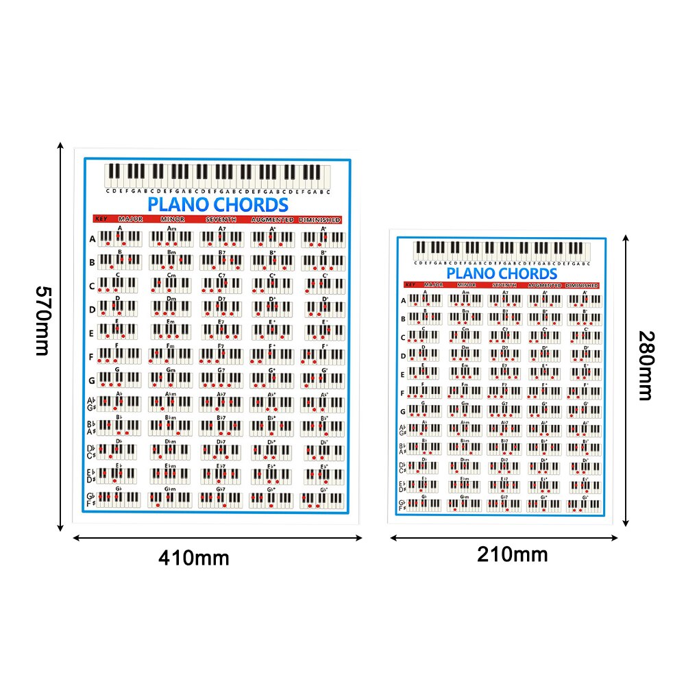Tablature de piano pour élève débutant,poster autocollant avec diagrammes d&#39;accords, grande affiche de doigté, entraînement pour clavier de 88 touches,