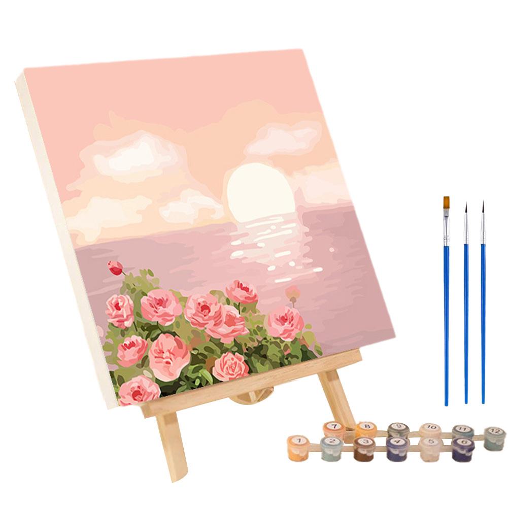 Frame Painting By Numbers Kits Abstract Sunset Landscape Modern Drawing Coloring By Numbers Acrylic Paint For Home Decor: light green