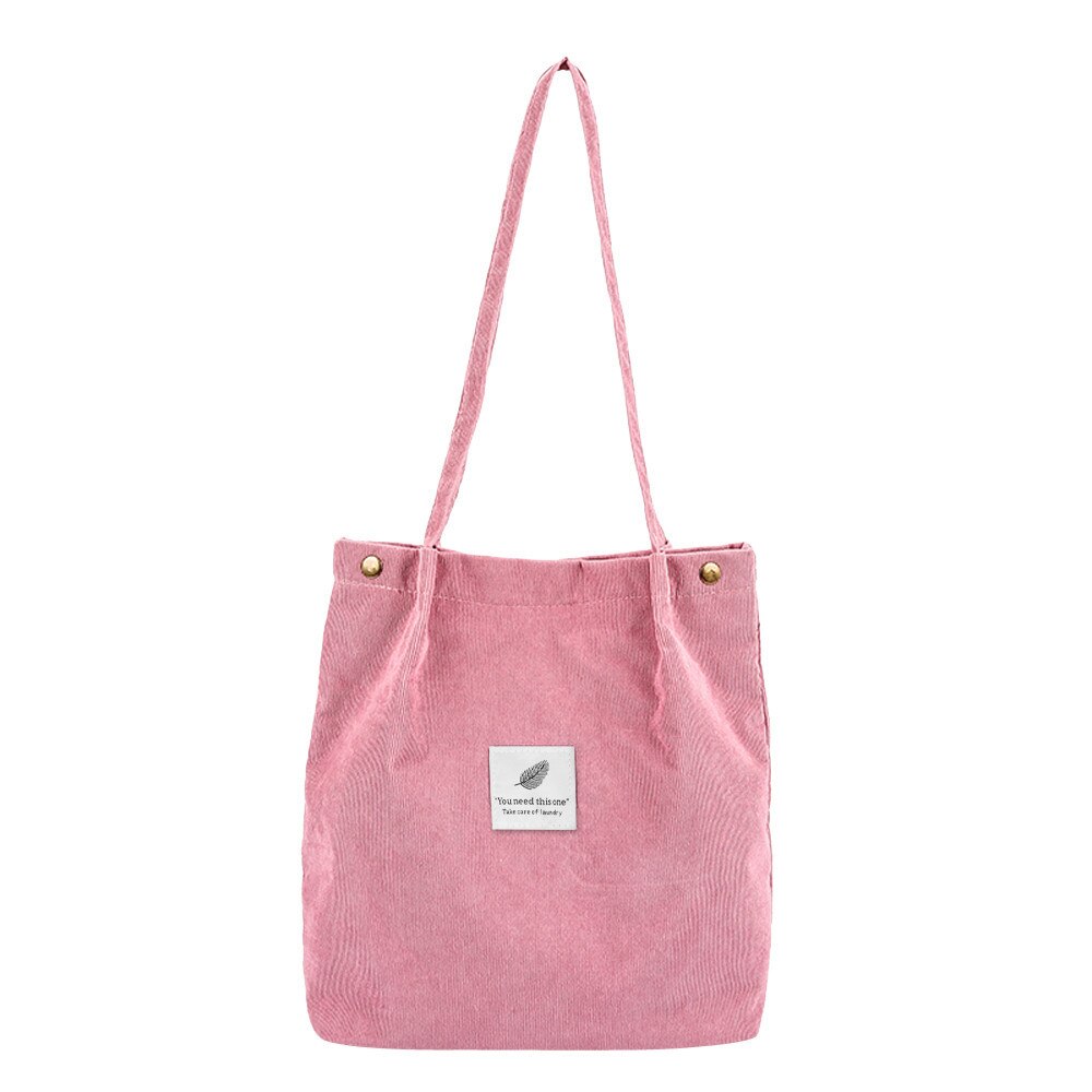 Women Shoulder Bag simple Corduroy Pure Color Satchel Tote Hand Bag Travel Bag Bolsa Feminina Clutch#T2: Pink 