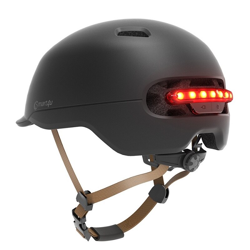 Smart4u-casco de ciclismo inteligente para hombre y mujer, luz LED, 3 modos, patinete Casco de Bicicleta de carretera de montaña: Black / M
