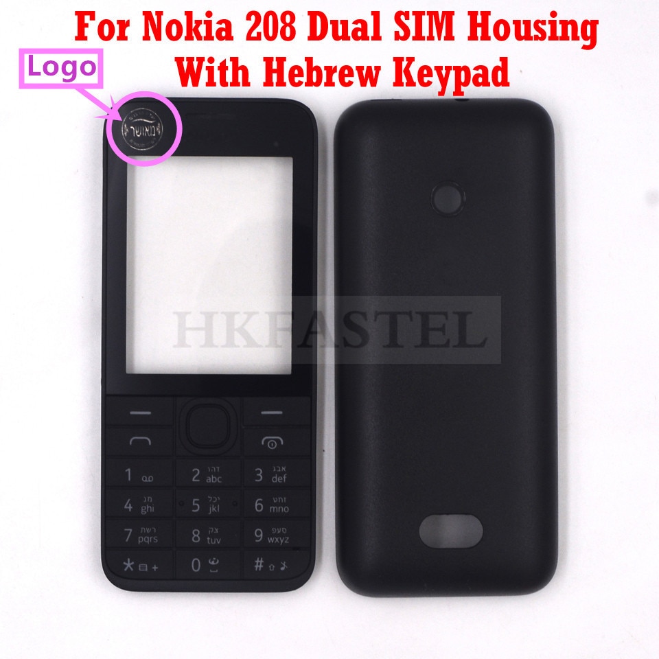 Voor Nokia 208 Single / Dual Sim-kaart Mobiele Telefoon Behuizing Cover Case + Engilish/Russisch/Hebreeuws toetsenbord