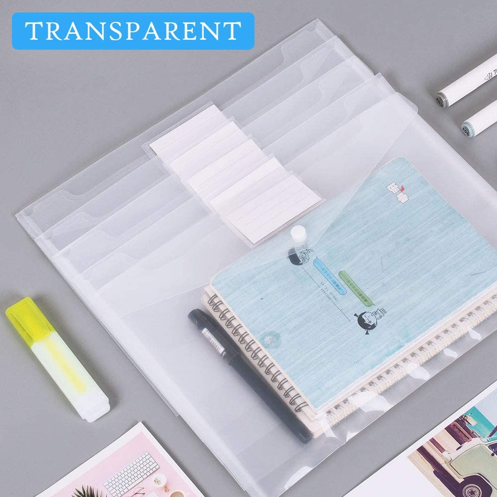 A4 Size Transparent File Envelopes with Label Pocket, Snap Closure Clear Filing Envelopes for School/Home/ Office Organization